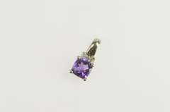 14K White Gold Cushion Faceted Amethyst Diamond Statement Pendant