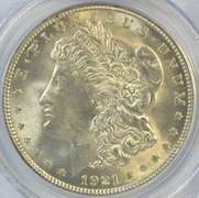 Nearly Gem BU 1921 Morgan Silver Dollar. PCGS MS64