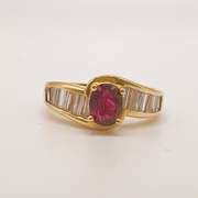 18kt Solid Yellow Gold, Ruby, & Diamond Cocktail Ring