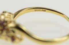 14K Yellow Gold Wavy Diamond Ruby Cluster Accent Statement Ring