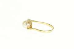 14K Yellow Gold Retro Classic 6.7mm Pearl Wavy Bypass Ring