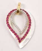 Ravishing Ruby, Diamond, and Mother of Pearl Pendant in 14K Yellow Gold