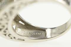 10K White Gold Pearl Filigree Diamond Scroll Engagement Ring