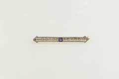 14K Yellow Gold Art Deco Amethyst Ornate Filigree Bar Pin/Brooch