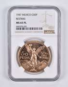 MS65 PL 1947 Mexico 50 Pesos Gold Restrike NGC