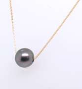 Elegant Yellow Gold Grey Pearl Slider Pendant on Chain