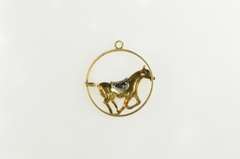 14K Yellow Gold 1960's Diamond Race Horse Medallion Charm/Pendant