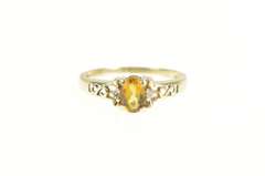 10K Yellow Gold Citrine Diamond Three Stone Classic Ring