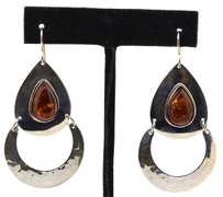 Silver Dangle Earrings With Orange Stones