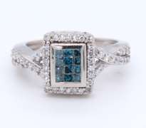 Favorite White Gold Blue IR Diamond and White Diamond Ring