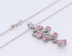 Fabulous White Gold Pink Sapphire and Diamond Pendant on Chain