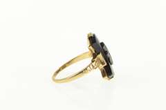 10K Yellow Gold Art Deco Curved Black Onyx Diamond Statement Ring
