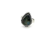 Tear-Drop Blue-Gray Sheen Labradorite Stone in Tibetan Silver Beaded Ring