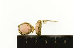 14K Yellow Gold Oval Coral Cabochon Vine Swirl Clip Back Earrings