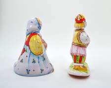 Vintage Hungry Pottery Figurines, Man Playing the Balalaika and Bell in the Shape of a Woman