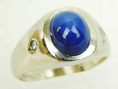 Vintage 14K Lindy Blue Star Sapphire & Diamond Ring, 7.75
