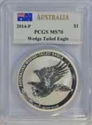Flawless 2014-P Australia Silver $1. PCGS MS70 John Mercanti signed