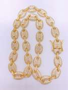 18kt Gold Plated Puff Mariner Pave Chain Necklace- 20 Inches