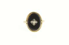 14K Yellow Gold Diamond Inset Ornate Black Onyx Cocktail Ring