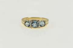 14K Yellow Gold Three Stone Blue Topaz Diamond Statement Ring