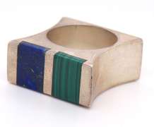 Vintage Sterling Silver Square Turquoise and Lapis Ring