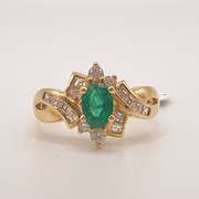 18kt Yellow Gold, Emerald, & Diamond Cocktail Ring