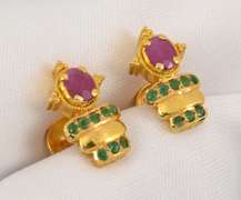 Sweet 22k Ruby & Emerald Earrings
