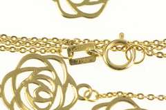 18K Yellow Gold Ornate Rose Flower Pearl Beaded Opera Chain Necklace