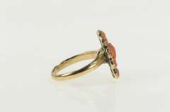 14K Yellow Gold Ornate Victorian Carved Coral Halo Cocktail Ring