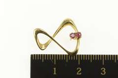 14K Yellow Gold Ruby Inset Figure 8 Eight Abstract Loop Pendant