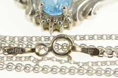 10K White Gold Oval Blue Topaz Diamond Accent Chevron Necklace