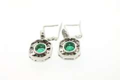 Brilliant 18k White Gold Emerald Earrings surrounded by Diamonds