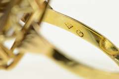 14K Yellow Gold Retro Oval Smoky Quartz Ornate Cocktail Ring