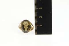 14K Yellow Gold Oval Smoky Quartz Retro Cocktail Statement Ring