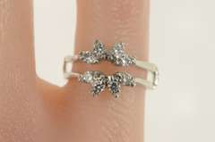 14K White Gold Round Floral Halo Wrap Wedding Band Guard Ring