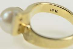 14K Yellow Gold 1960's Pearl Diamond Squared Bypass Ring