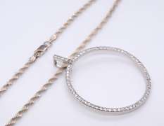 Vintage Sterling Silver Cubic Zirconia Circle Pendant on Chain