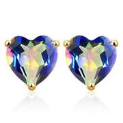 1.50 CT OCEAN MYSTIC GEMSTONE 10KT SOLID GOLD HEART SHAPE EARRINGS STUD