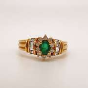 18kt Yellow Gold, Emerald, & Diamond Cocktail Ring