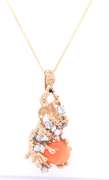 Dreamy Yellow Gold Mexican Fire Opal and Diamond Nugget Pendant on Chain