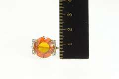 14K Yellow Gold Retro Round Syn. Citrine CZ Ornate Cocktail Ring
