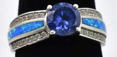 Sterling Silver CZ Bracelet With Synthetic Opal And CZ Accents