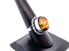 Petite Tiger's Eye in Rope Design Tibetan Silver Ring