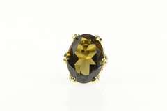 18K Yellow Gold Ornate Retro Oval Smoky Quartz Cocktail Ring