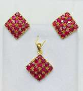 14kt Solid Yellow Gold & Ruby Earrings and Pendant Set