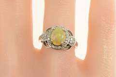 10K White Gold 2.02 Ctw Opal Diamond Halo Engagement Ring
