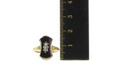 10K Yellow Gold Art Deco Curved Black Onyx Diamond Statement Ring