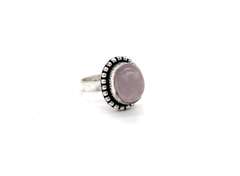 Cabochon Rose Quartz in Tibetan Silver Energy Beaded Ring