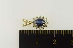 14K Yellow Gold 0.75 Ctw Oval Sapphire Diamond Halo Classic Pendant