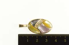 14K Yellow Gold Diamond Mother of Pearl Curve Inlay Oval Pendant